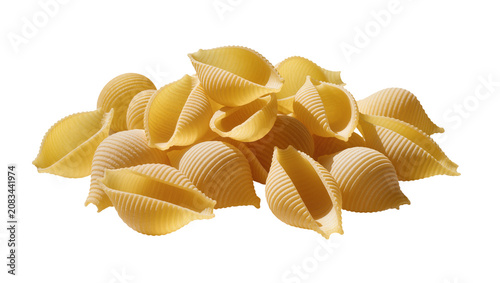 Bild auf Leinwand Pile of dry conchiglie rigate pasta shells