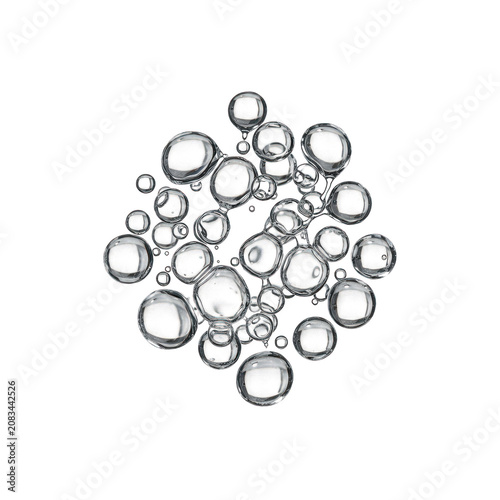 Large clear water bubbles on a black background.