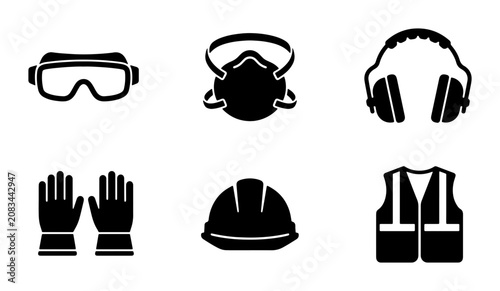 Canvas Print Personal Protective Equipment Icons, Safety Gear Set, Industrial Protection Symb