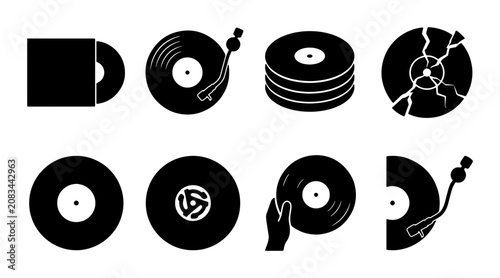 Photos Retro Vinyl Record Icons, Vintage Music Disc Graphics, Old School Audio Playback
