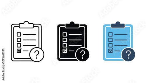 Fotografie Clipboard with question mark icon set displaying outline solid and bicolor style
