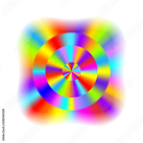 Vibrant neon rainbow squircle with nested concentric rings and radial stripes. Colorful glowing geometry isolated on transparent background. Retro Y2K holographic asset. PNG