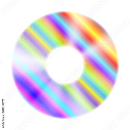 Vibrant neon rainbow torus ring with diagonal striped pattern. Colorful glowing halo circle isolated on transparent background. Retro Y2K holographic design element. PNG
