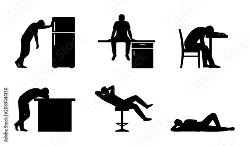 Принти на полотні Exhausted People Silhouettes, Tired Figures in Various Poses, Burnout and Fatigu