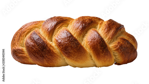Foto Golden brown braided challah bread loaf