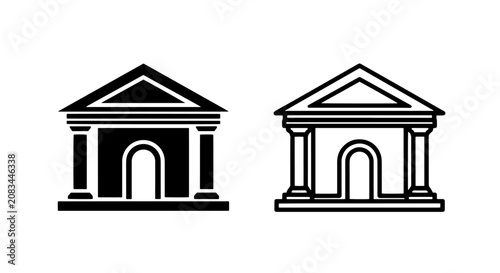 Bild auf Leinwand Classical building icon set with pillars and pediment, building