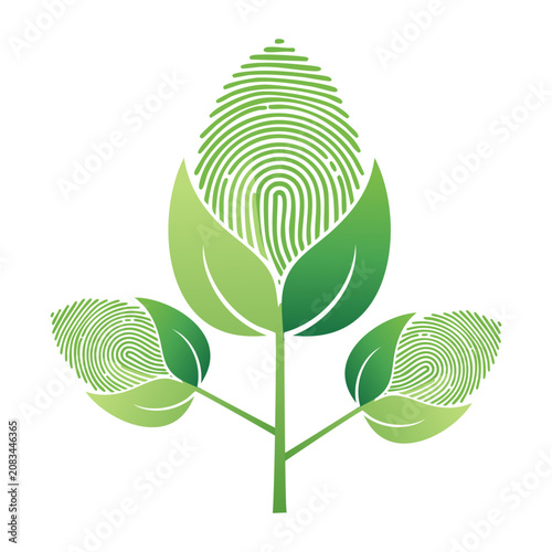 Fingerprint Leaf Plant Vector Illustration Symbolizing Sustainability and World Ecology Day Isolated on Transparent Background.