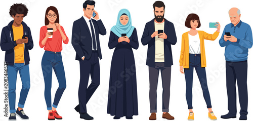 Konstfotografi Mobile technology illustration, smartphone users, diverse people, digital lifest