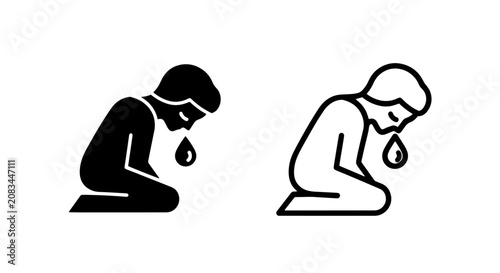 Photos Sad person crying icon graphic element with depressed, silhouette