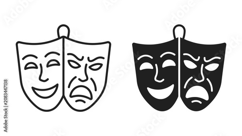 Foto Comedy and Tragedy Masks: A classic theatrical symbol representing the duality of human emotion, featuring the contrasting expressions of joy and sorrow