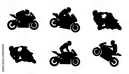 Obraz na plátně Motorcycle Racing Silhouettes, Dynamic Sport Bike Rider Poses, Set of 6 Vector I