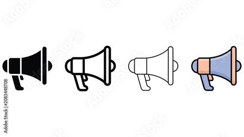Bild auf Leinwand Four different megaphone icons in various styles and colors side by side