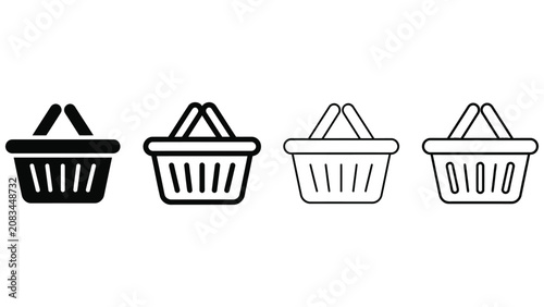 Four different shopping baskets icons in black and white line art