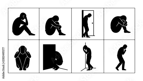 Konstfotografi Vector Icons Depicting Sadness, Loneliness, and Despair, Human Figures in Silhou