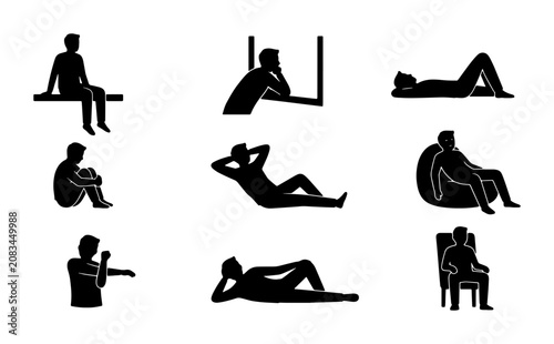 Bild auf Leinwand Relaxation Poses Vector Icons, Human Silhouette Collection for Leisure and Rest,