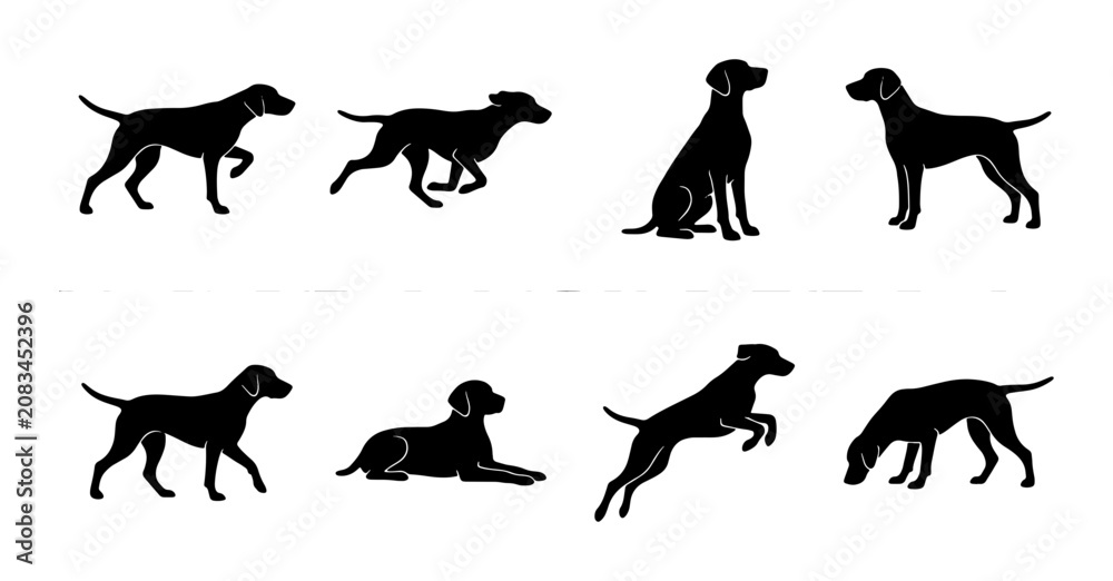 Obraz premium Dog Silhouettes Collection, Canine Poses Vector Set, Black Animal Icons for Graphic Design and Pet Branding
