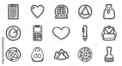 Fotografie Various icons including a heart, globe, and symbols are illustrated