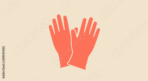 Pair Of Orange Gloves Resting On A Light Beige Background Minimalist Design