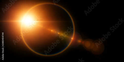 Warm Sunset Lens Flare with Circular Halo Light Effect