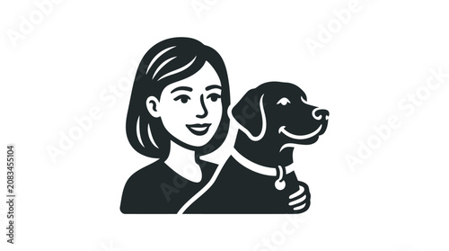 Fotografie Woman Holding Black Dog Portrait.