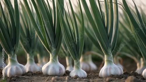 Fresh scallions growing in soil