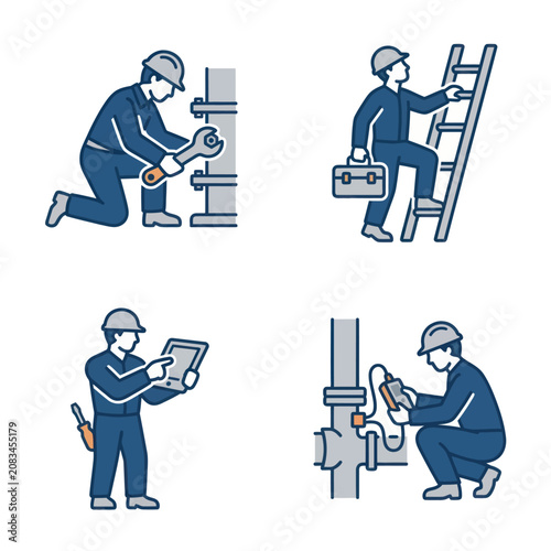 Obraz na plátně Worker in various industrial positions.