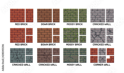 Collection of Variety of weathered brick textures.