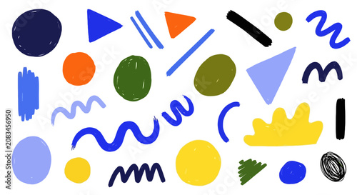 Fényképezés Vibrant shapes fgh appear scattered across the digital canvas in various colors and sizes