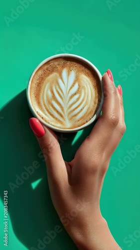 Warm latte art beverage top view