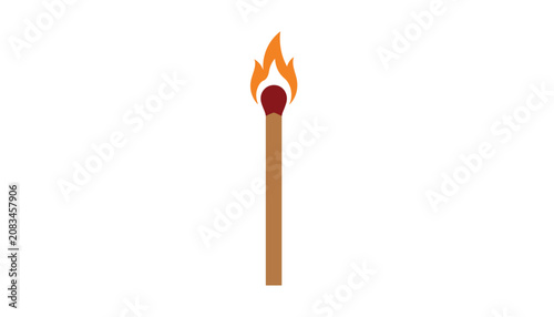 Burning wooden match with bright orange and yellow flame vector illustration isolated on a white background.