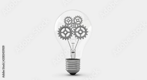 A detailed illustration of a lightbulb with mechanical gears inside