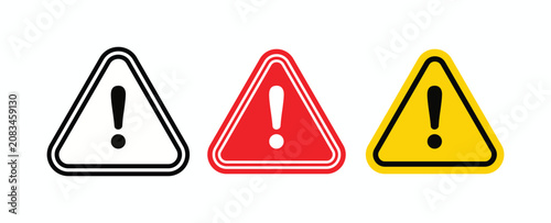 Konstfotografi Warning signs with exclamation marks in black, red, and yellow on white backgrou