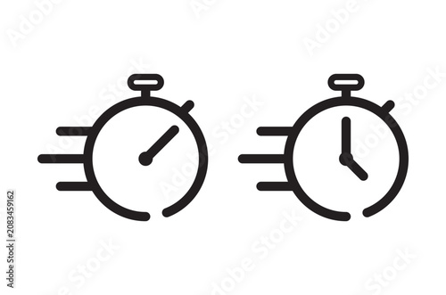 Canvastavla Black line art stopwatch icons, one fast and one slow, on plain white background