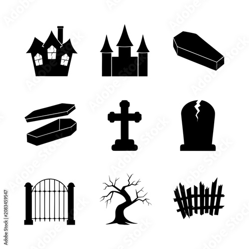 Premium Halloween haunted objects icon collection spooky isolated vector illustration

