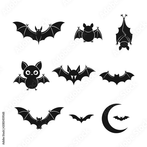 Premium Halloween bat collection spooky flying silhouette vector illustration

