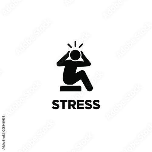 Fotografie Silhouette of a person experiencing stress a flat black icon on a white backgrou