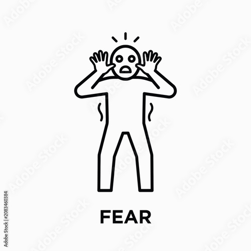 Photos Frightened person line icon on a white background depicting a figure expressing