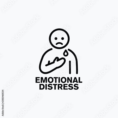 Foto Line drawing of a person in distress with hands clutching stomach black on white