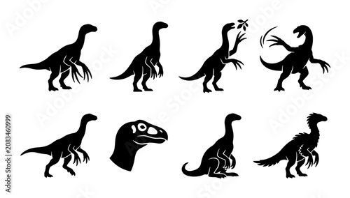 Quadro su tela Dinosaur Silhouettes Vector Set, Prehistoric Creatures Collection, Jurassic Era