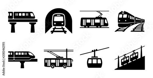 Quadro su tela Modern Public Transportation Icons: Subway, Tram, Cable Car, Monorail, Train Vec