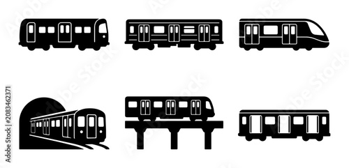 Fotografía Subway Train Icons, Urban Transit Vector Graphics, Public Transportation Set, Ci