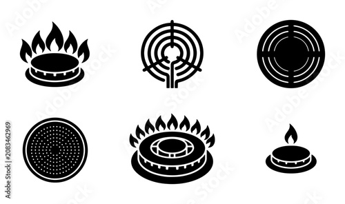 Cuadro en lienzo Gas Stove Burner Icons, Cooking Heat Elements, Kitchen Appliance Symbols, Set of