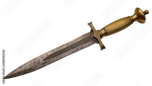 Obraz na plátně Antique ornate dagger with engraved blade and brass handle