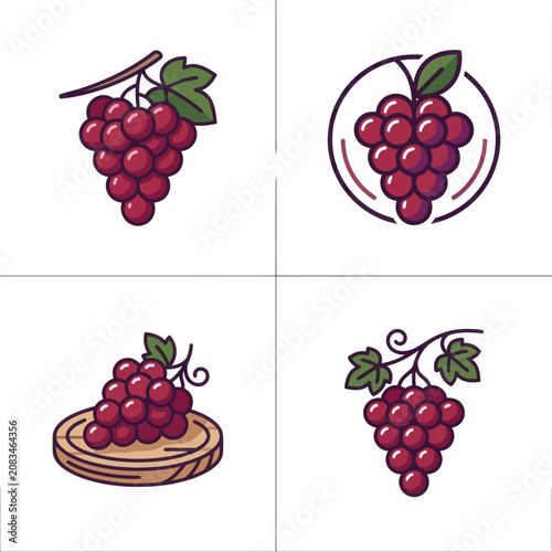Tableau sur toile Bunch of red grapes illustration.