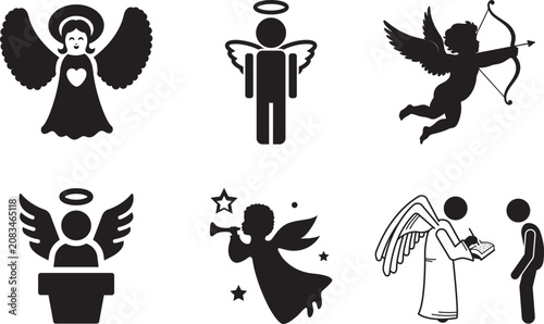 Tableau sur toile Diverse collection of angel icons and cherub silhouettes including trumpet player and cupid