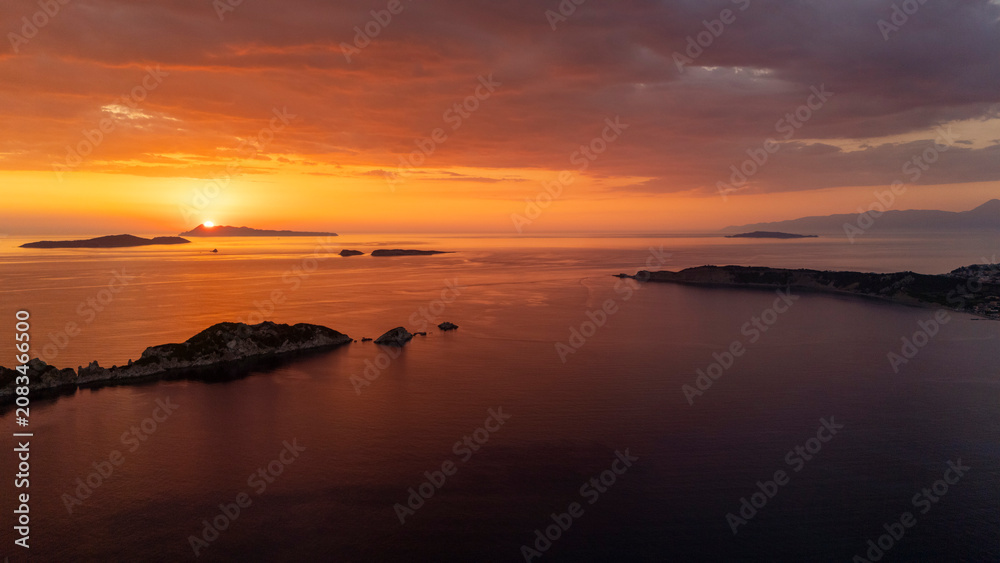 Fototapeta premium Diakopo and Karavi islands sunset in Corfu, Greece