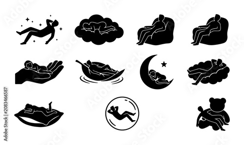 Foto Relaxation Icons Set, Peaceful Rest Vector Graphics, Calmness & Serenity Symbols