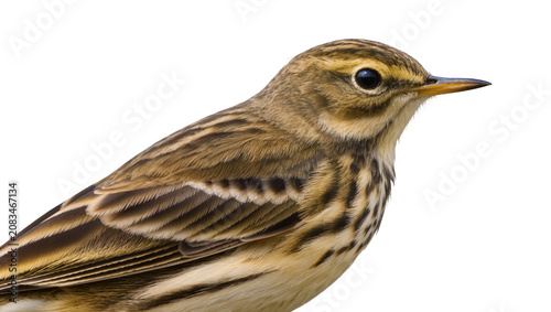 Fotografie Small brown bird with striped plumage and sharp beak