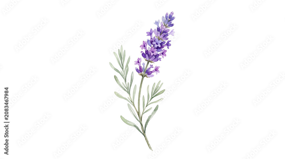 Obraz premium Close-up of a lavender flower with green leaves on a white background