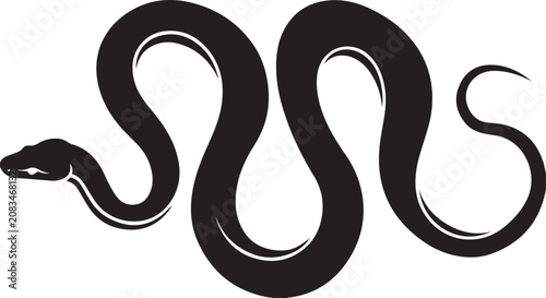 Bild auf Leinwand Black silhouette icon of a curved crawling snake with wildlife, silhouette